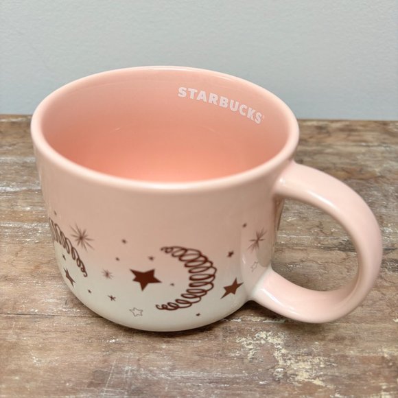 Starbucks 2023 Pink & White Gradient Rose Gold Stars & Moon Ceramic Mug 14 oz - Picture 6 of 7